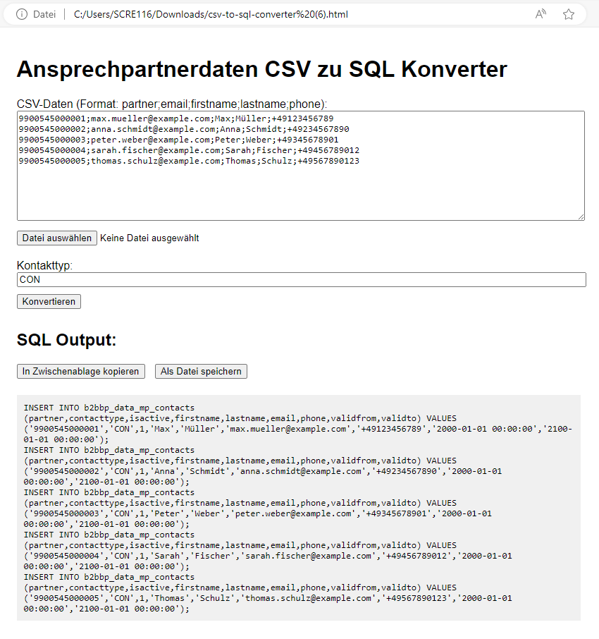 CSV zu SQL Konverter