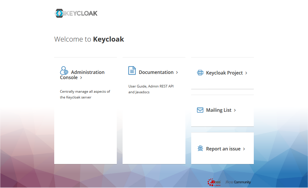 Startseite der Keycloak-Docker-Instanz